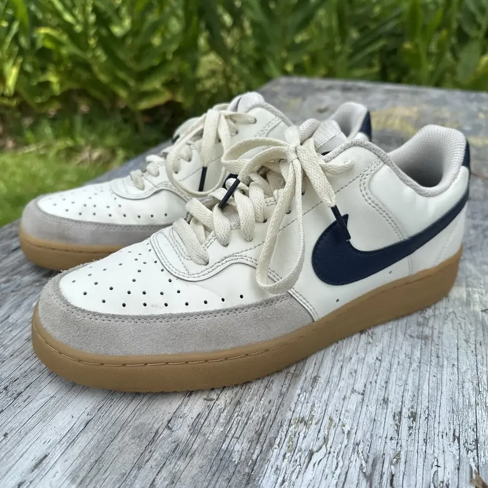 Nike Court Vision Men’s 9 Low Sail Midnight Navy Leather Low Top Sneakers 505